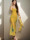 High-End Fishtail Dress Set For Women In 2024 Autumn New Style Slim Halter Dress + Cardigan-Outfit