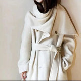 2024 Autumn And Winter New Shawl Scarf Collar Double-breasted Solid Color Women's Double-sided Woolen Belt Coats TH5394-Outfit