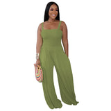 Fongt New Women's Solid Color Casual Strap Strapless Wide-Leg Jumpsuit-Outfit