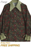Vintage Style Floral Printing Loose Women's Blouse Shirt Korean Casual Long Sleeve Ladies Button Blouses Female