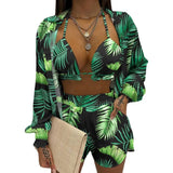 Fongt New Sexy Women's Pure Color Shorts Fashion Three-Piece Set