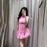 Fongt Sleeveless Dress Floral Bud Dress With Thin Short Skirt Summer New