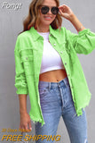 Holes Raw-edges Denim Jacket Women Spring Autumn Shirt Style Jeancoat Casual Top Rose-Red Orange Purple Outerwear Lady