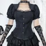 Summer 2024 New Blouse Ins Temperament Lolita Retro Folded Shirt Woman-Outfit