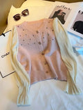 Pink Small Fragrant Style Spliced Knitted Cardigan Spring Dress Women's 2024 New Fashionable Foreign-Style Long-Sleeved Blouse-Outfit