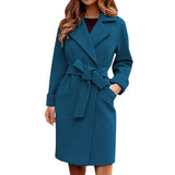 Women Hot Pink Trench Coat Casual Mid Long Overcoat Lapel Open Front Cardigan Outwear Woolen Boot Winter Jackets for Women-Outfit