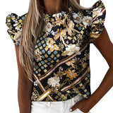 2021 New Short Sleeve Round Neck Print Shirt Female Fashion Plus Size Pullover Clothes Women's Summer Ruffle