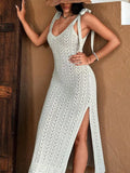 Fongt Beach Shirt Knitted Hanging Long Bikini Sunscreen Dress Woman