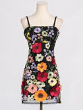 Fongt 2025 New Temperament Elegant Three-Dimensional Flower Mesh Splicing Heavy Industry Embroidery Sling Dress