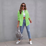 Fongt New Long-Haired Burrowed Denim Jacket Women Autumn Winter Long Sleeve Casual Collar Top