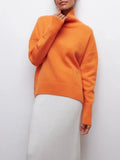 Women Turtleneck Sweater Oversize Long Sleeve Top Autumn Casual Loose Jumper White Thick Warm Knitted Pullovers for Women-Outfit