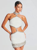 New Heavy Industry Diamond-Stry Metal Decorative Sling Dress With A Short Design