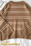 Stripe Sweaters Women Loose Oversize Korean Style Pullover Top Autumn Winter Long Sleeve Knitted Sweater Femme