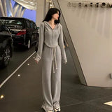 Women's Tracksuit Two Piece Sets Female Loose Hooded Long Sleeve Tops + Wide Leg Pants Elegant Suits Ladies Outfits Matching