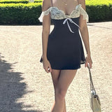 Lace Patchwork Tie Up Mini Dress-Outfit