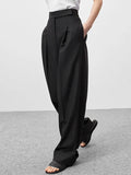 18 Spring Summer Black Ladies Office Trousers Women High Waist Pants Pockets Female Pleated Wide Leg Pants Solid