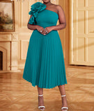 Fongt Fashion Three-Dimensional Flower Dress Sexy Shoulder Slanted Hundredfolded Dresses