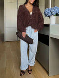 Fongt Leopard Knitted Cardigan Sweater V Collar Design Elegant And Colorful Style Full Of Loose Female