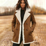 Fongt Shein Long Sleeve West Wind Plus Velvet Double Buckle Velvet Coat