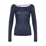 Girls Sexy French Solid Color Slim Long-Sleeved Blouse 2023 Shoulder Stitched Fashionable Knitted T-Shirt-Outfit