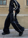 Y2K Vintage Cargo Pants Women Hip Hop Streetwear Striped Wide Leg Joggers Sweatpants Oversized 90s Retro Track