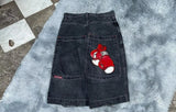Hip-Hop Street Clothing Y2K Boxing Gloves Graphic Denim Gym Baggy Jeans Shorts-Outfit
