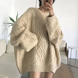 New 2022 Oversized Knitted Lantern Sleeve Solid Wild Minimalist Winter Spring Women Pullovers Sweater Knitwear