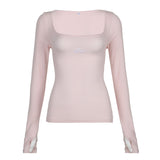 Girl Sweet Wind Girl Pink Tight Back Strap Waist Jacket 2023 Knitted Long-Sleeved T-Shirt Autumn-Outfit