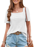 Hollow Square Collar Blouse Summer Women Casual Women's Shirt Loose Tops Short Sleeve Lace Fashion Blouses Blusas
