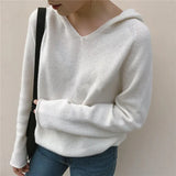 2021 New Autumn Winter Women Sweaters Pullovers Hooded Minimalist Style Korean Style Elegant Lady Solid Tops
