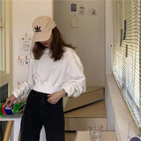 Sweatshirts Women Streetwear Solid Casual Hoodies Korean Harajuku Long Sleeve O Neck Loose All Match Pullover Tops New-Outfit