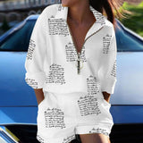 Fongt Women's New Spring Fashion Set Long-Sleeved Print Zipper Top Shorts Two-Piece Set