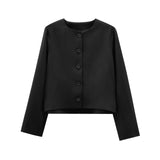 Fongt Women's Solid Color Coat 2025 Spring Commuter Leisure Buckle Dress Short Long-Sleeved Round-Neck Suit