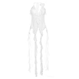 Fongt Spring Fashion Trend Women's New Hanging Neck Bare Back Strap Yarn Mesh Repair Small Vest