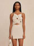 Women's New Three-Dimensional Flower Design Sexy Bare Umbilly Slings Dress Dress