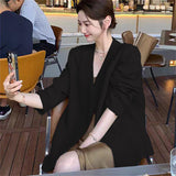 Fongt Spring And Autumn New Lady Small Suit Jacket Female Long Sleeve Small Casual Rice White Suit Korean Version Jacket-Outfit