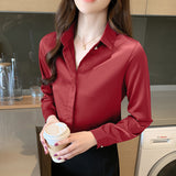 Fongt New True Silk Korean Version Of The Versatile Commuter Basic Shirt Women's Long Sleeve Pure Color Chiffon Shirt-Outfit
