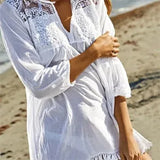 Women Dress 2019 Bohemian Dresses White Casual Beach Cotton Dress Tunic For Beach Patchwork Shirt