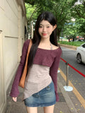 Fongt Body Sling Vest Folded Jersey Women's Autumn New Long-Sleeved Knitted Top Two