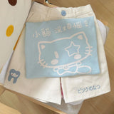 Kawaii Cat Print O-neck BaBy Blue T-shirts Summer Loose Oversize Cotton Tops Women Y2k Grunge Shoirt Sleeve Tee Shirt-Outfit