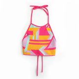 Women Chic Color Match Geometric Knitting Halter Camis Tank High Street Ladies Summer Backless Lace Up Crop Tops