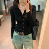 Color Polo Neckline Knitted Sweater Women's New Autumn Sweater Slim And Slim Long-Sleeved Cardigan-Outfit