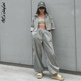 Wide Leg Pants Women Trousers Streetwear Y2K Clothes Loose Drawstring Pockets Cargo Pants Straight High Waist
