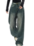 Retro Dark Blue Wide-Leg Jeans For Spring / Summer 2024 New Straight Floor Pants-Outfit