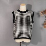 2022 Y2K New Women Sweaters Vest Sleeveless Oversized Spring Vintage Checkered Waistcoat Lady Tops