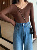 Basic B-neck Solid Autumn Winter Pullover Women Female Knitted Ribbed Sweater Slim Long Sleeve Badycon High Quality Sweater-Outfit