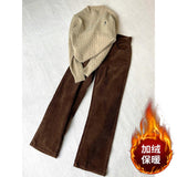 Fongt Coffee Color Wick Plus Velvet Sleeves Sleeves Women Autumn And Winter Small High-Waist Loose Loose Thickened Long Pants
