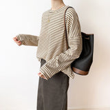 Striped Sweater Women's Spring And Autumn 2023 Early Autumn New Round Collar Loose Knitted Long-Sleeved Blouse Thin
