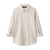 Fongt Homemade New Women's Classic Adjustable Short Sleeve Striped Shirt 9064/550
