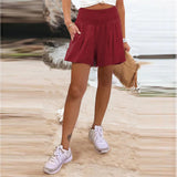 Fongt Women's Hot Selling Solid Color High-Waisted Elastic Shorts Tight Waist Wide Leg Slacks